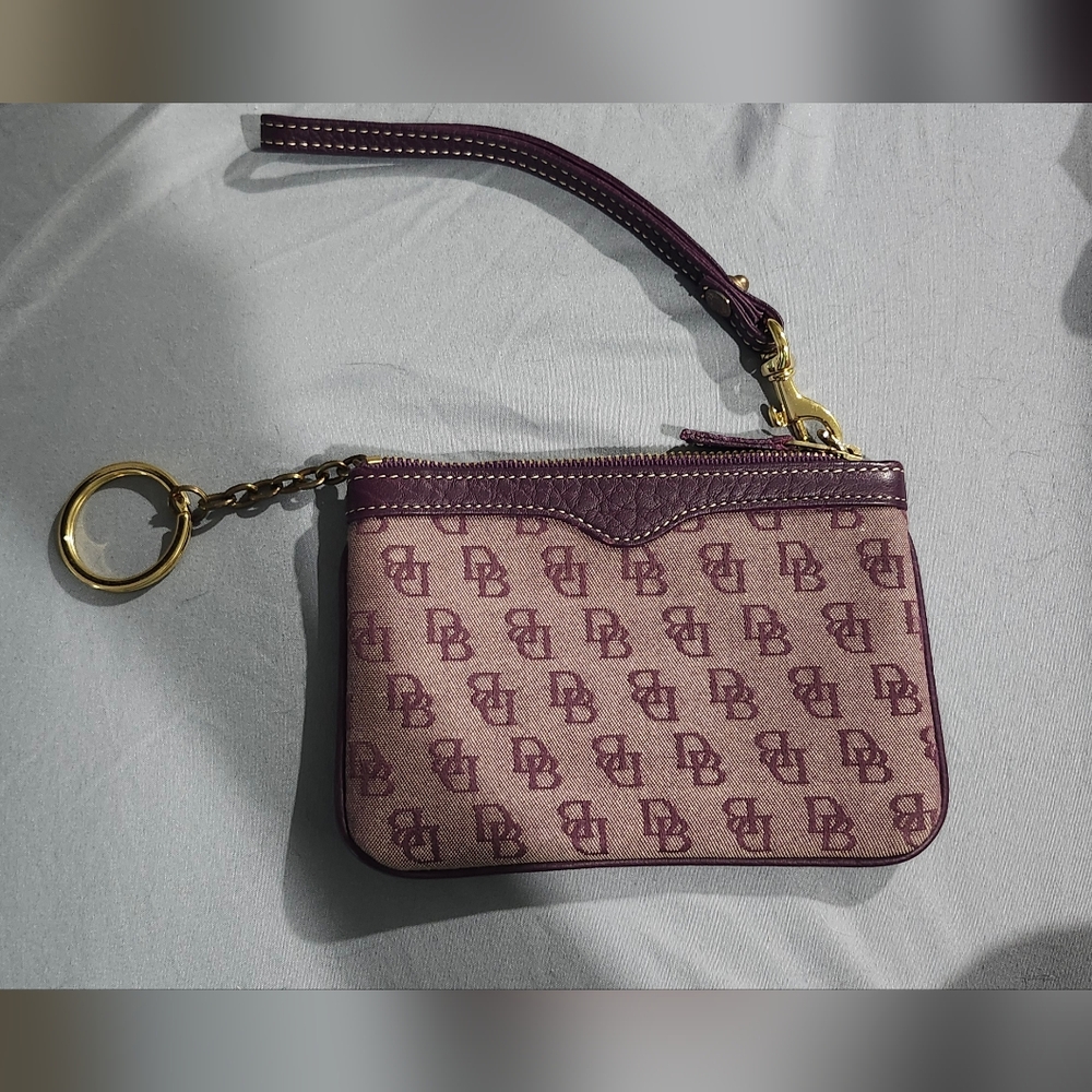 Dooney & Bourke Wristlet Signature Monogram Jacquard Coin Purse Burgundy